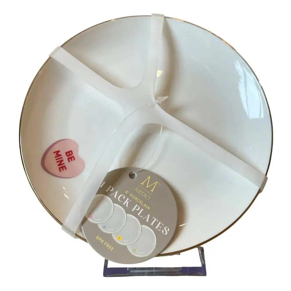 Medici Valentine Conversation Heart Appetizer Plates 6in Ceramic Set of 4 NEW